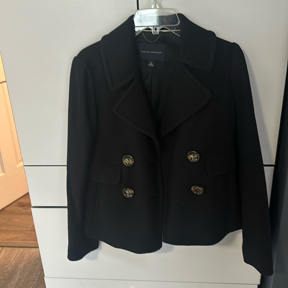 Banana republic short, black, pea coat, double breasted size small like new